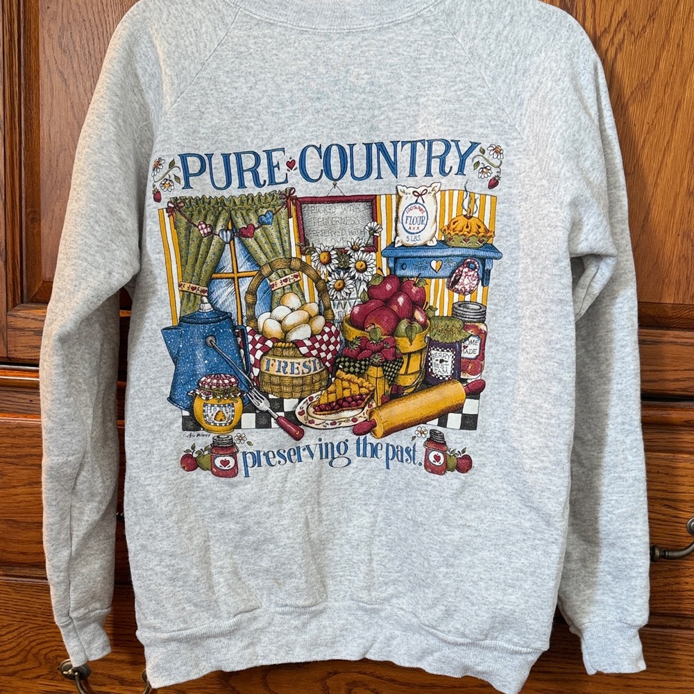 Vintage Hanes Gray 'Pure Country' Graphic Crewneck Sweatshirt